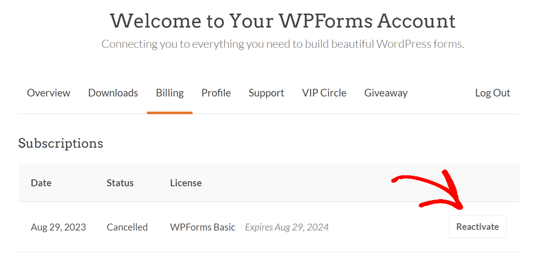 Reactivating a WPForms license