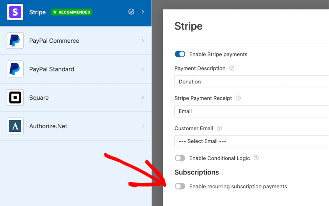 Checking Stripe subscription settings