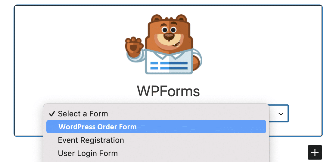 WPForms block WordPress order form