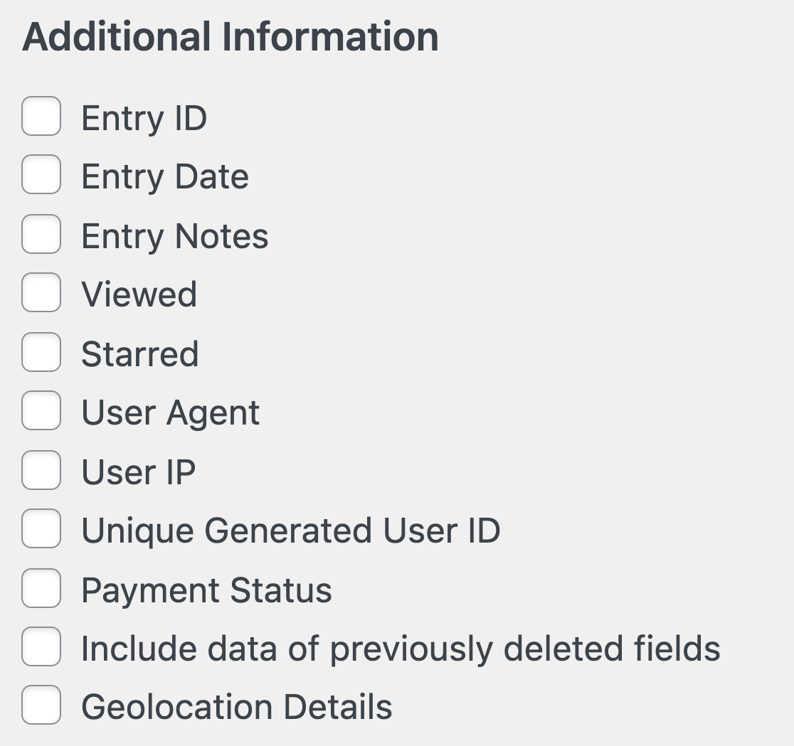 Options for additional information you can include in your entries export file