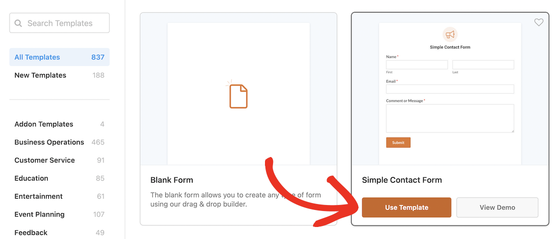 Choose simple contact form template
