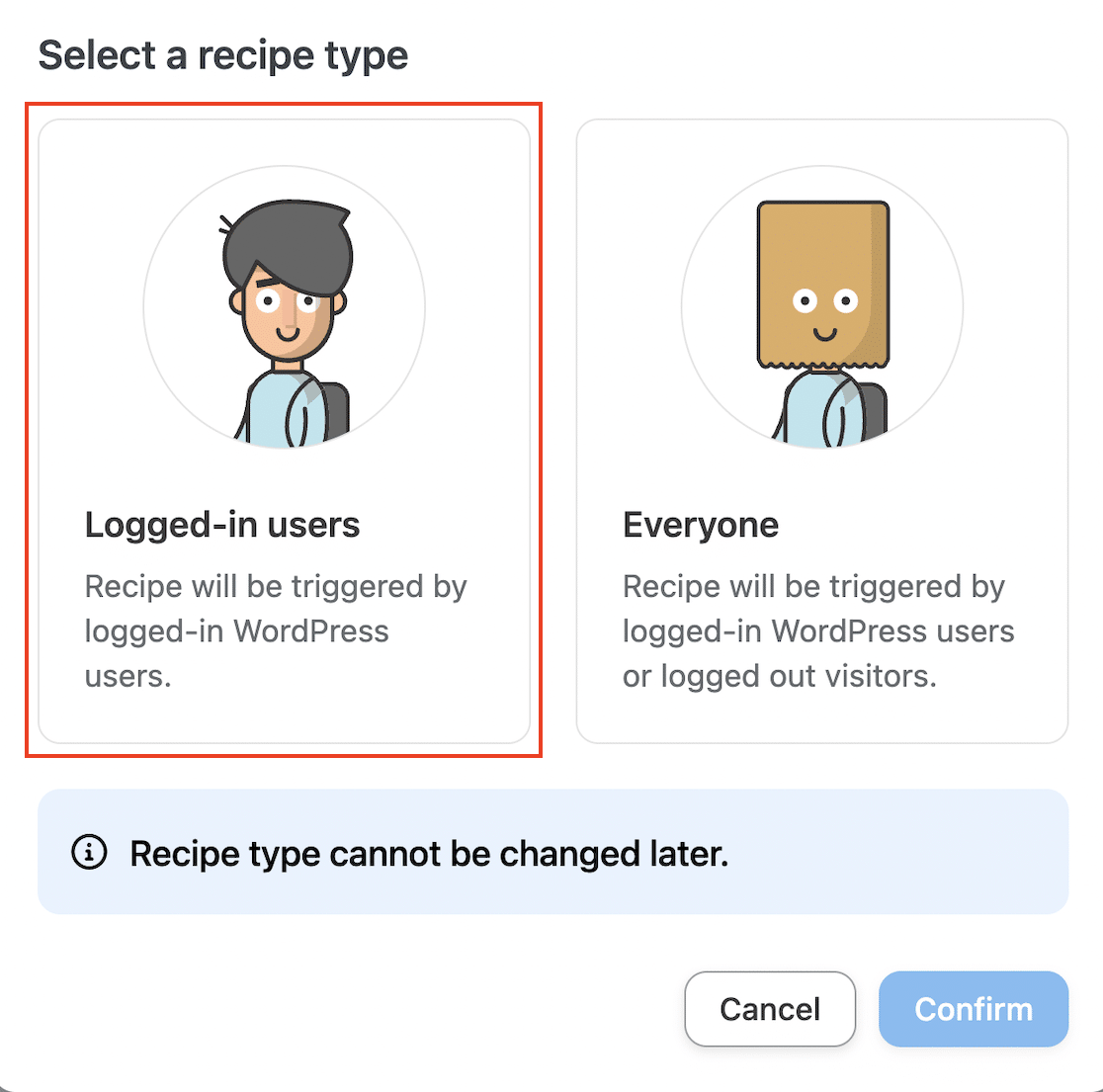 Create recipe for logged-in users