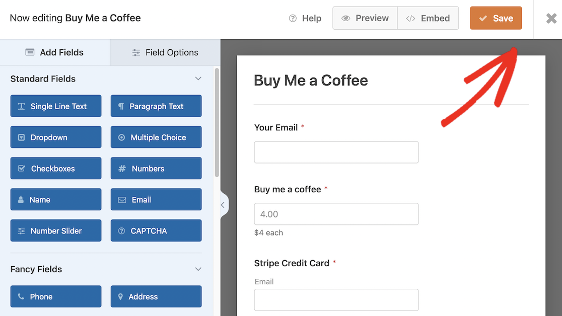 Edit the Buy Me a Coffee form template