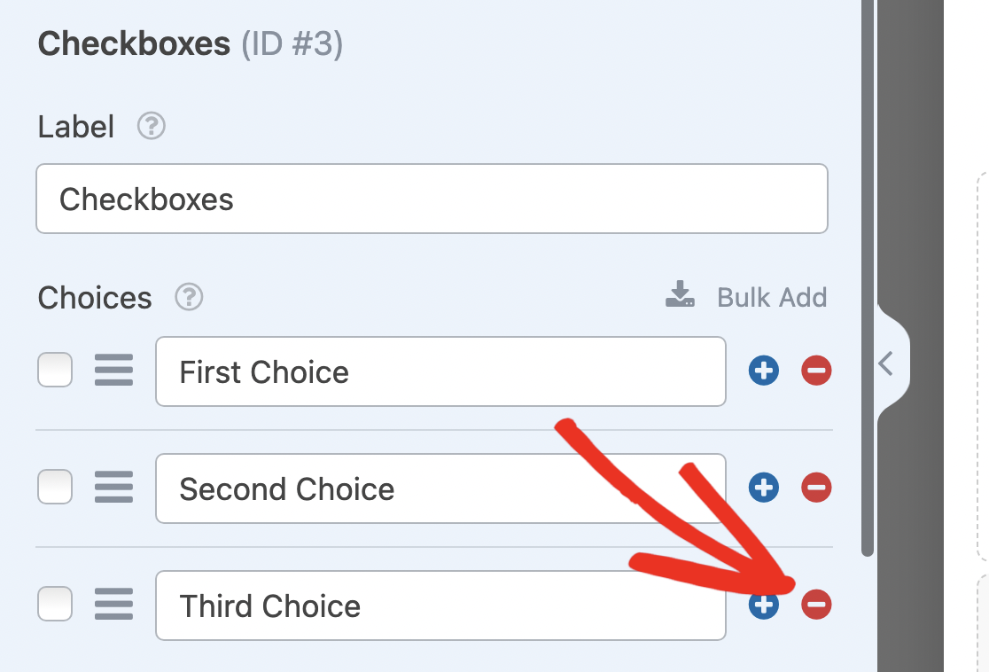 Remove additional options from the form