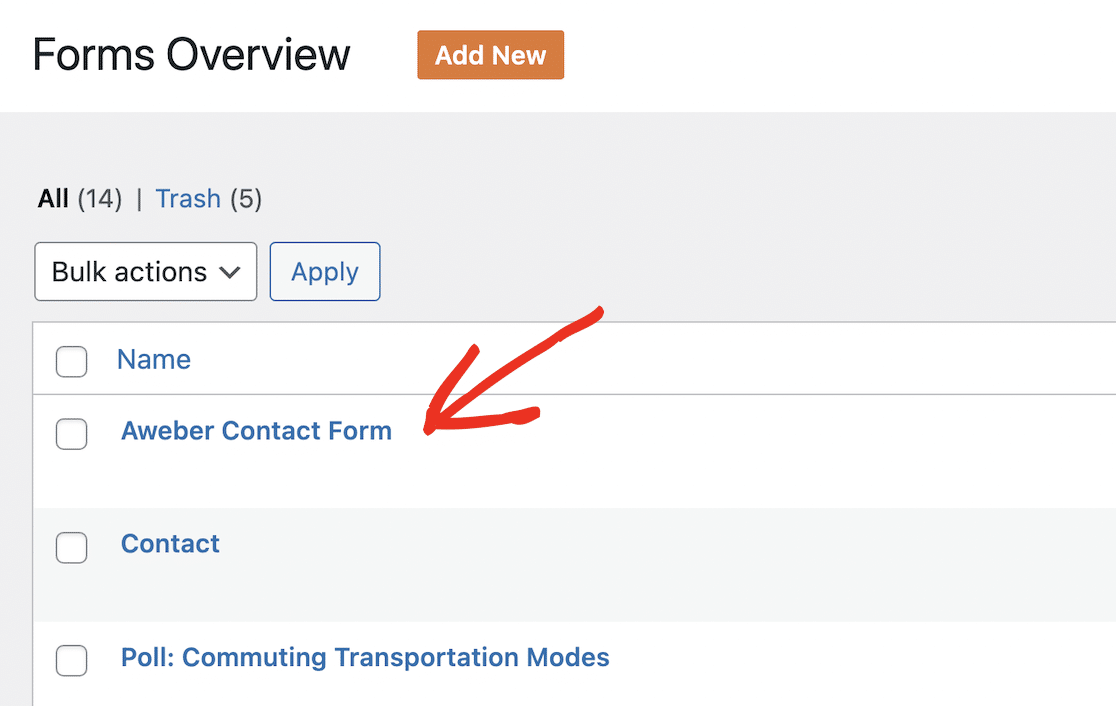 Select your contact form