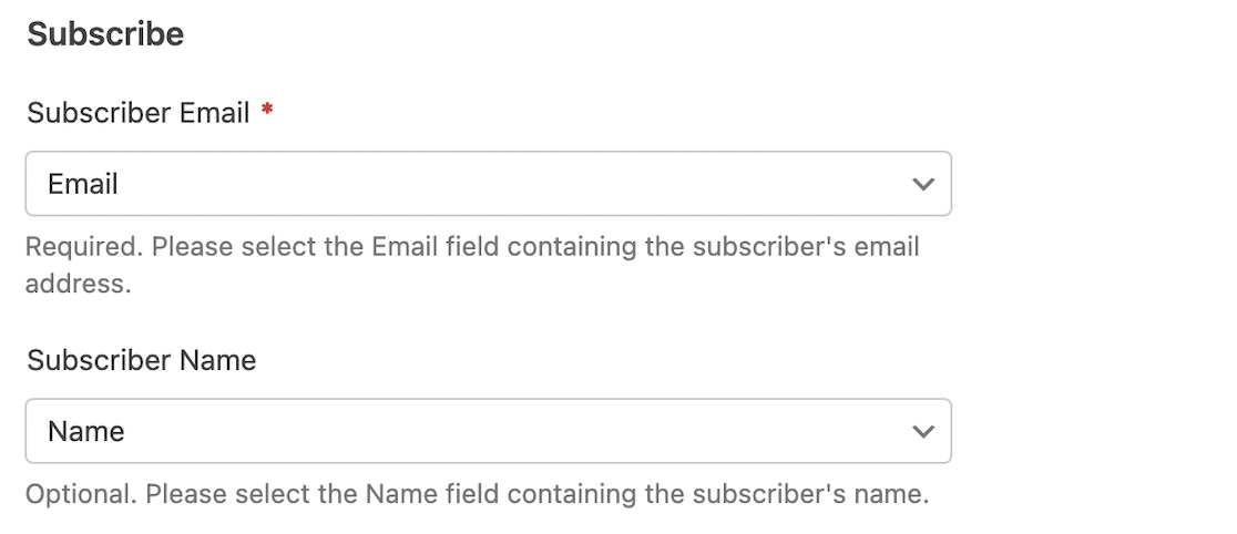 Subscriber name and email fields