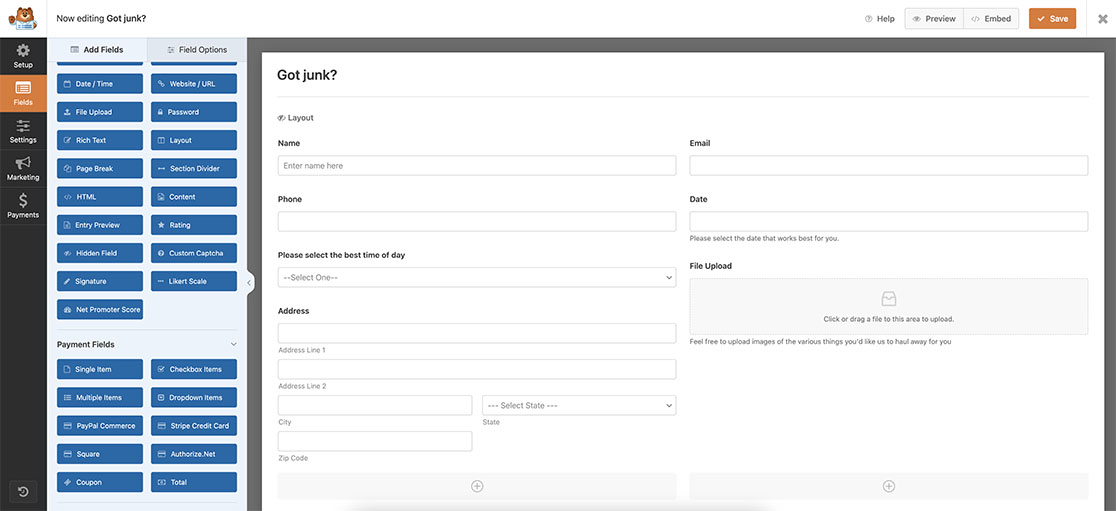 create your form and add your fields