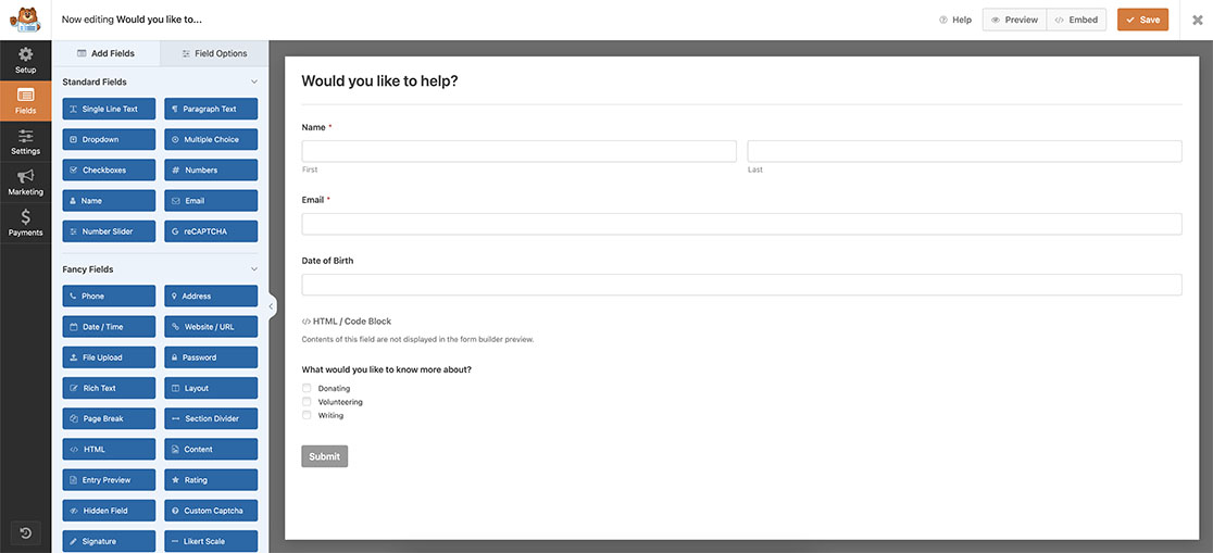 create your form and add all your fields including at least one date picker field