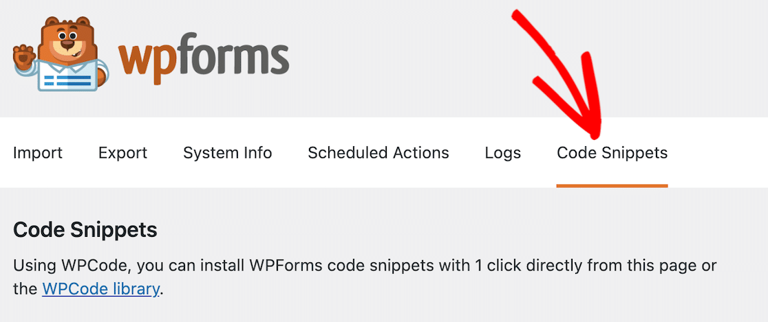 Select the option for code snippets to view the snippet library. 