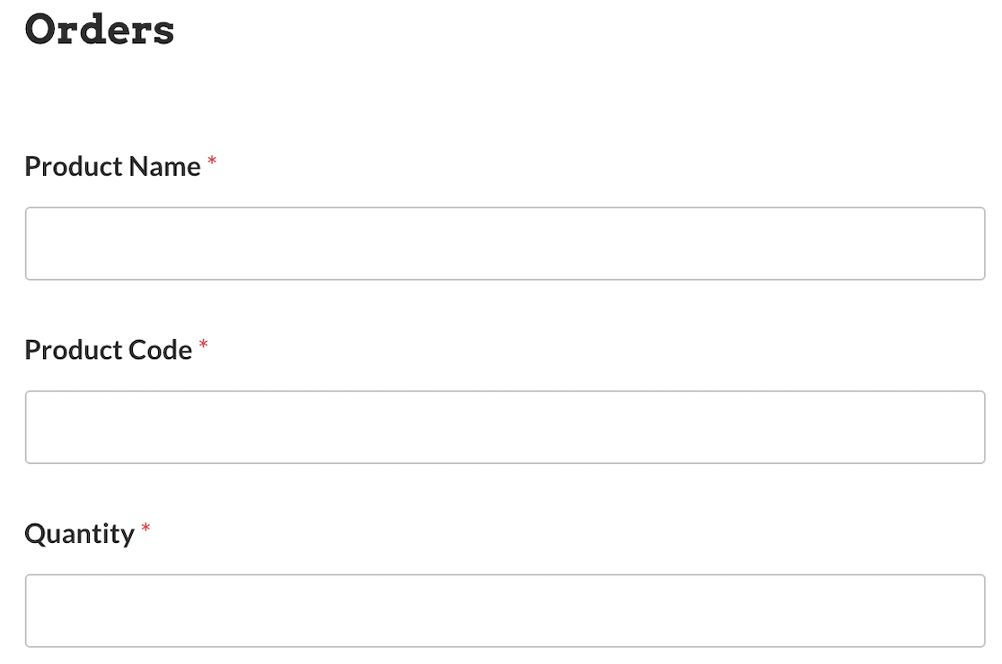 The WPForms customer order form