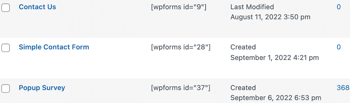 Updated date column in WPForms