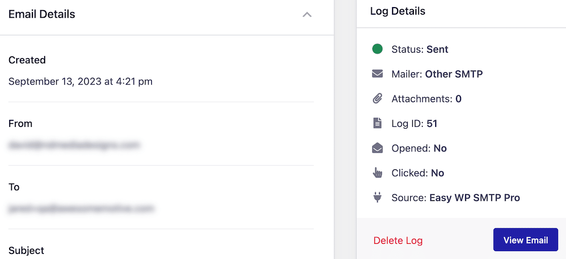 Email log detail in Easy WP SMTP