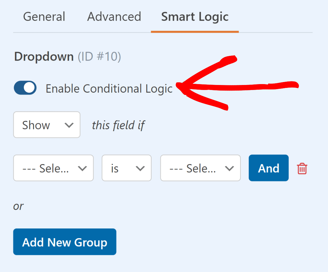 Enable conditional logic for dropdown field