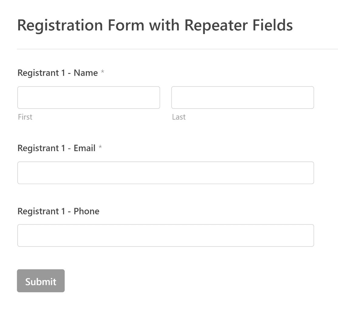 Registration fields for repeater form