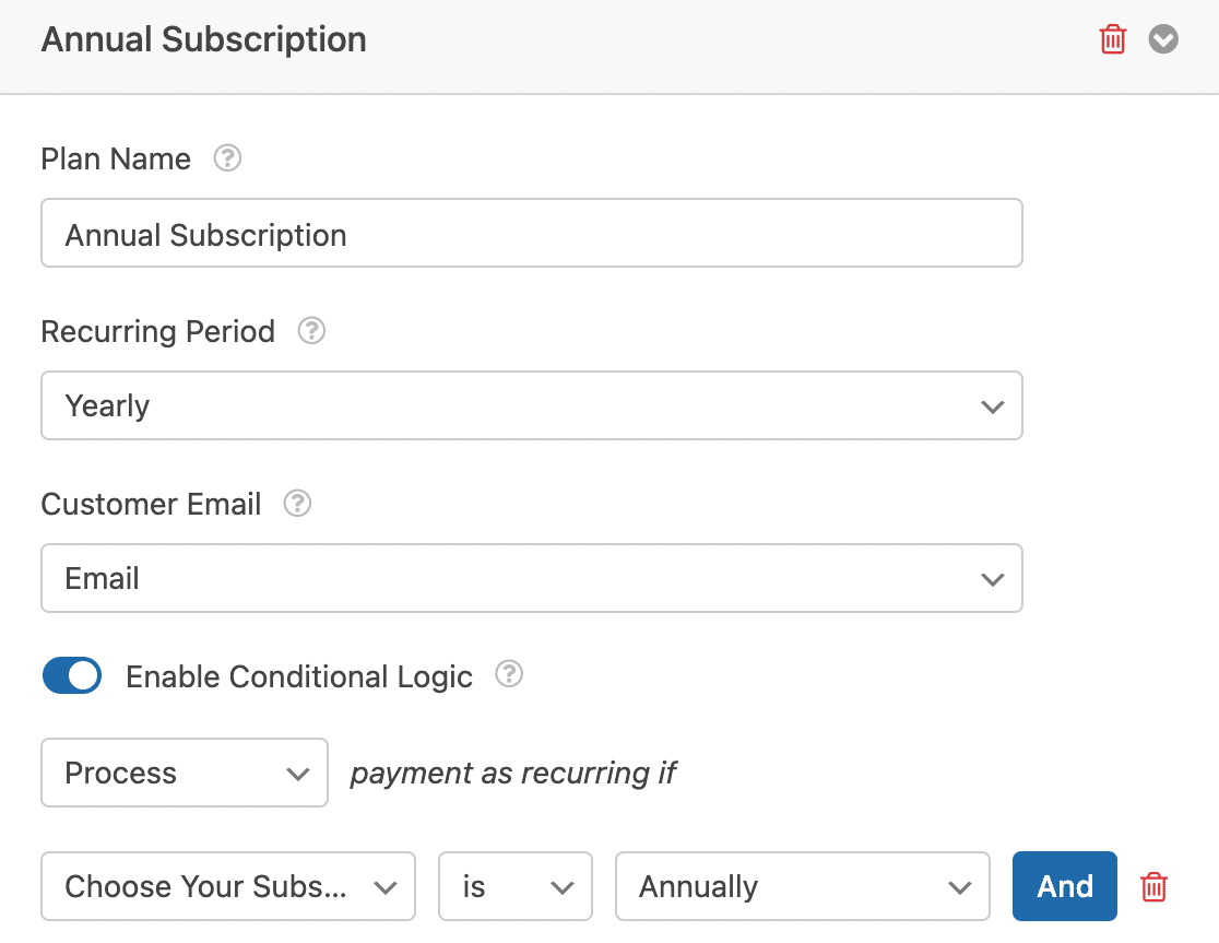 Enable conditional logic for recurring payments 
