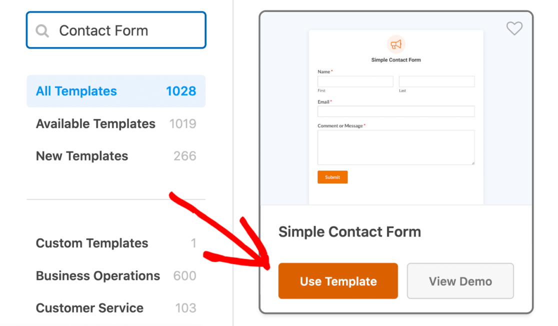 Selecting simple contact form template