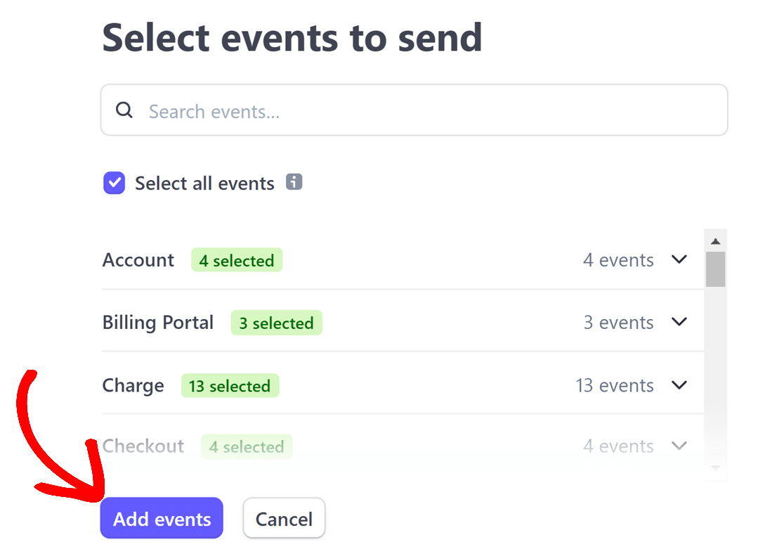 Add events button