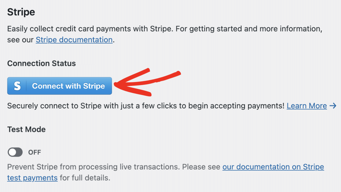 Opening Stripe Connect in WPForms