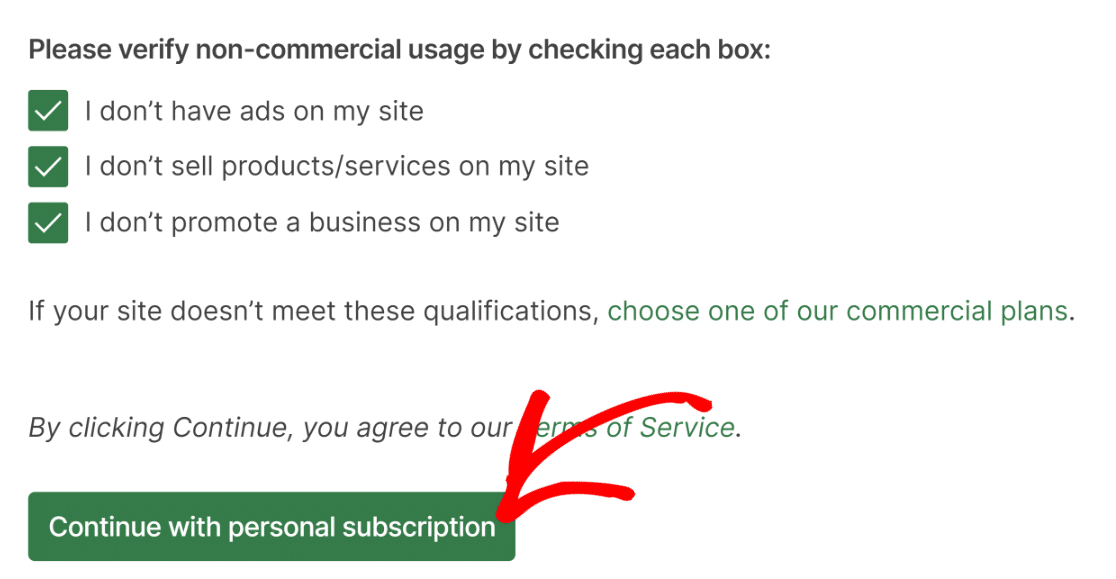 Continue with personal subscription in Akismet