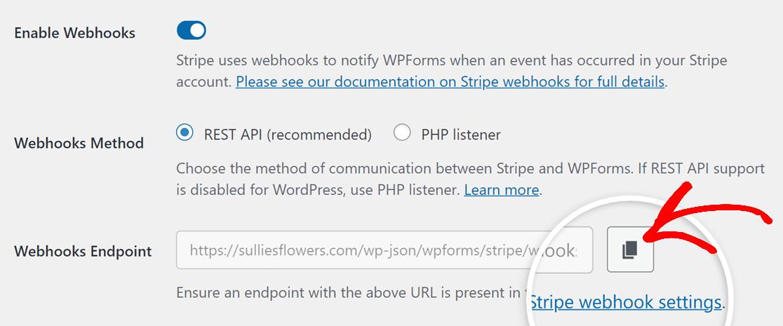 Copy Webhooks Endpoint from WPForms