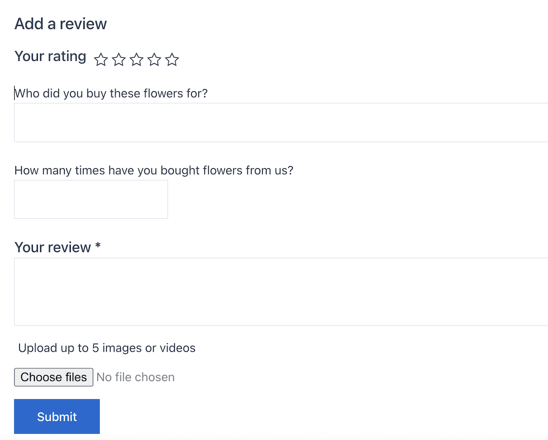 Customer Reviews for WooCommerce review submission form