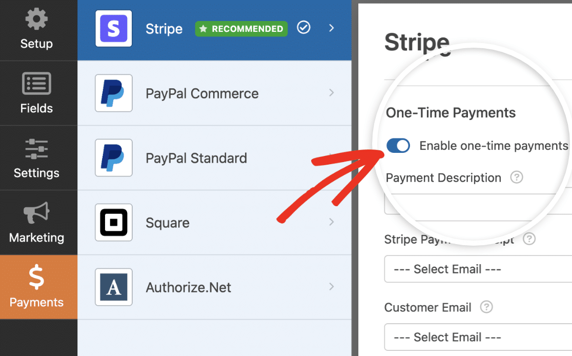 Enabling Stripe payments for a form