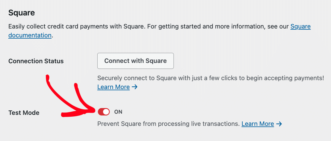 Enabling Test Mode for Square in WPForms
