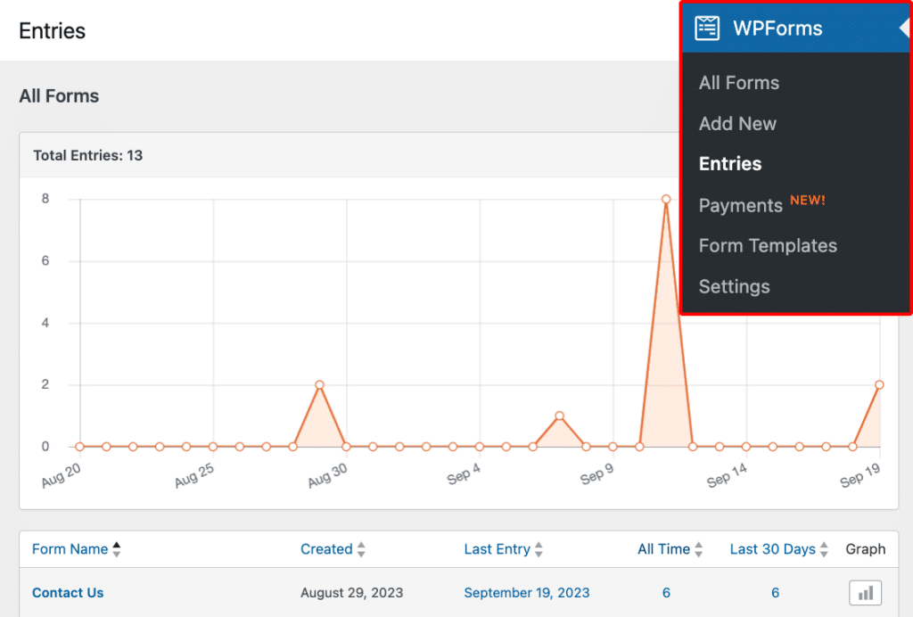 Viewing WPForms form entries 