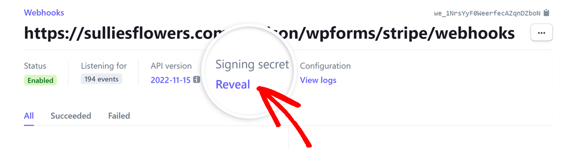 Click Reveal under Signing secret