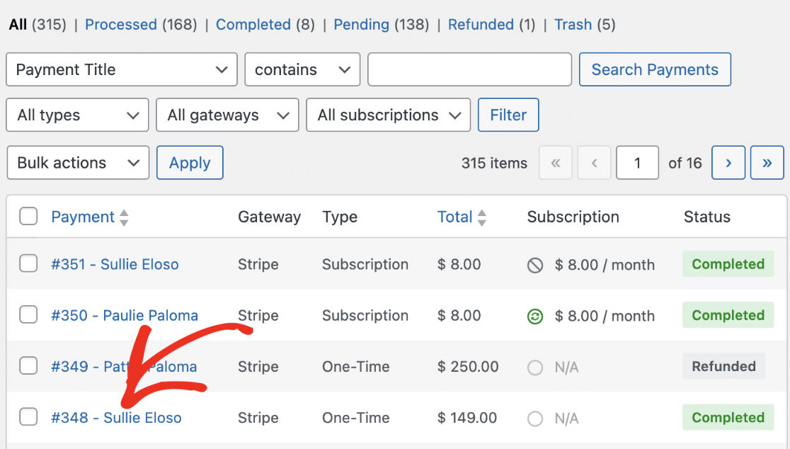 View specific payment entry