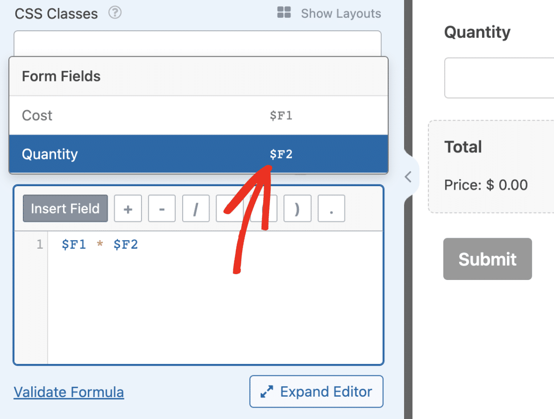 Select quantity field