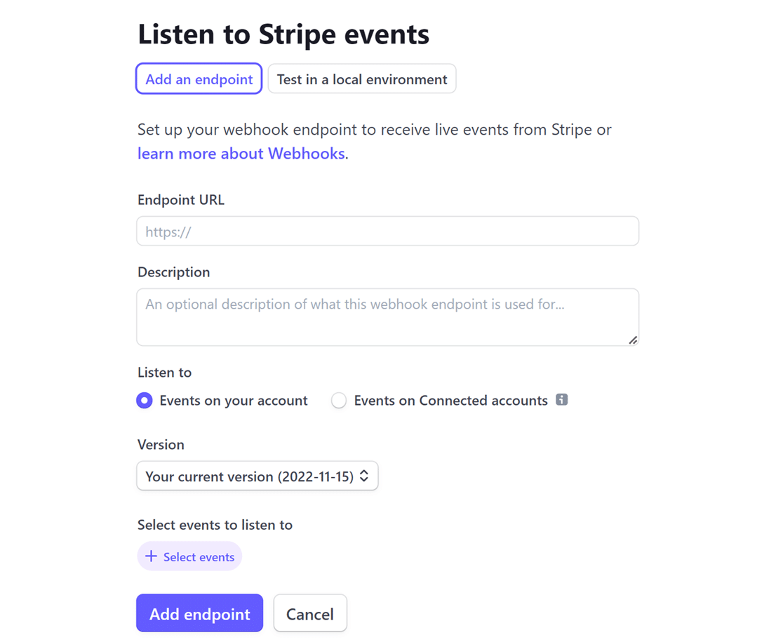 Listen To Stripe events page