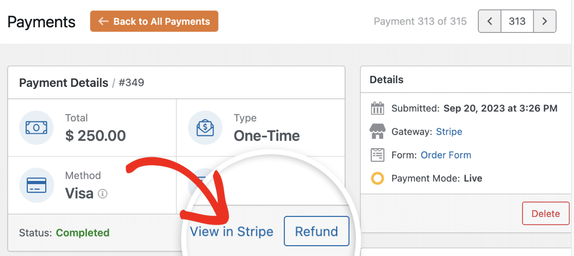 View transaction in Stripe