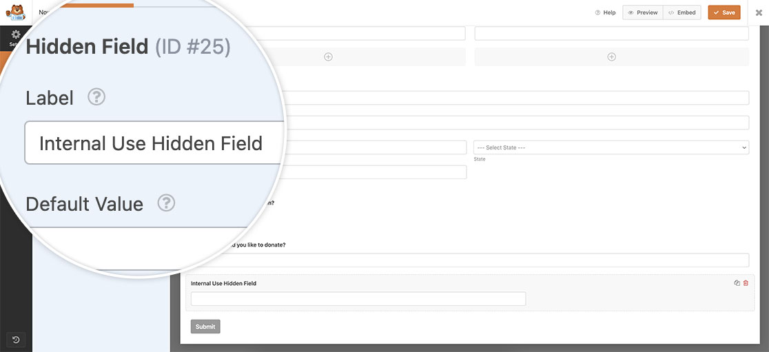 create your form and add your fields including one hidden field