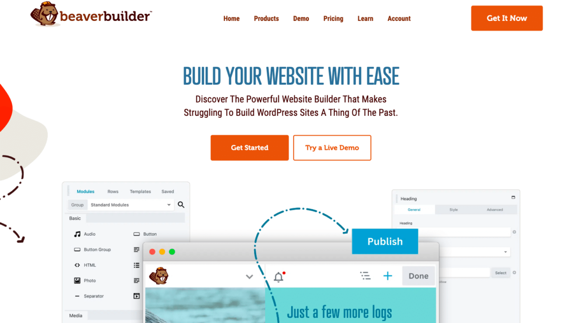Navigating the Beaver Builder homepage