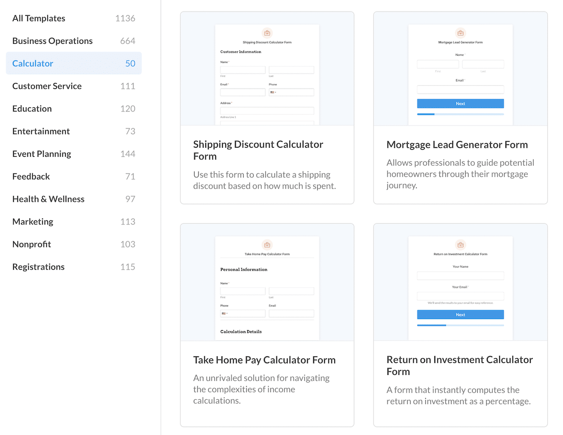 Calculator Form Templates