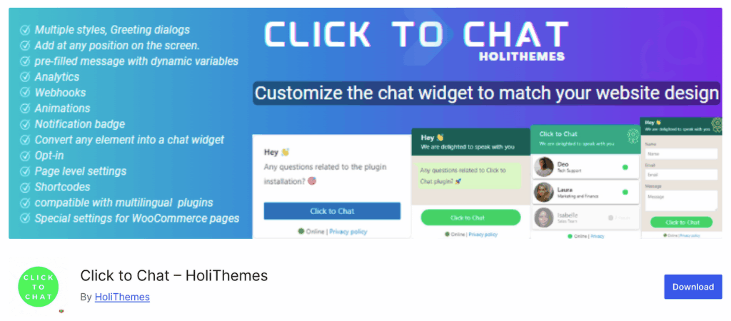 click to chat plugin do WordPress