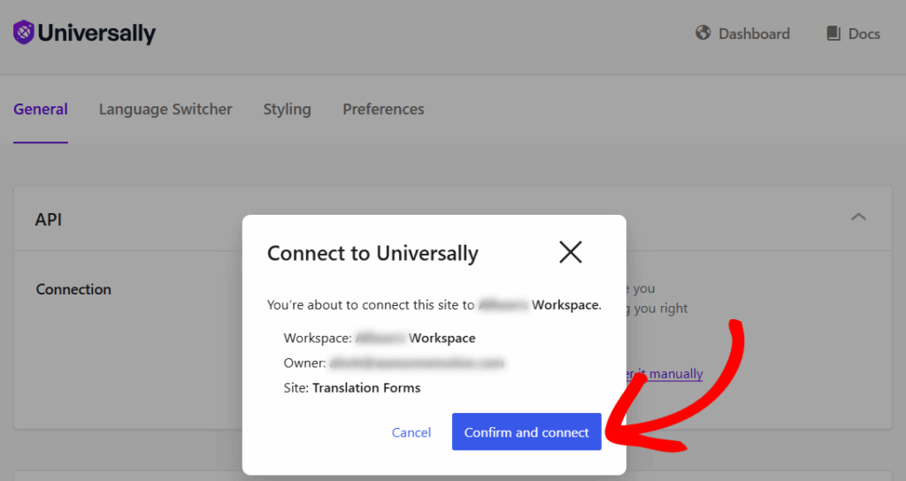 Conecte seu site com a chave de API do Universally
