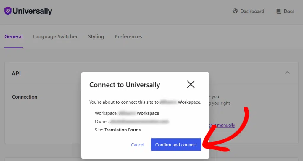 Collega il tuo sito con la chiave API di Universally
