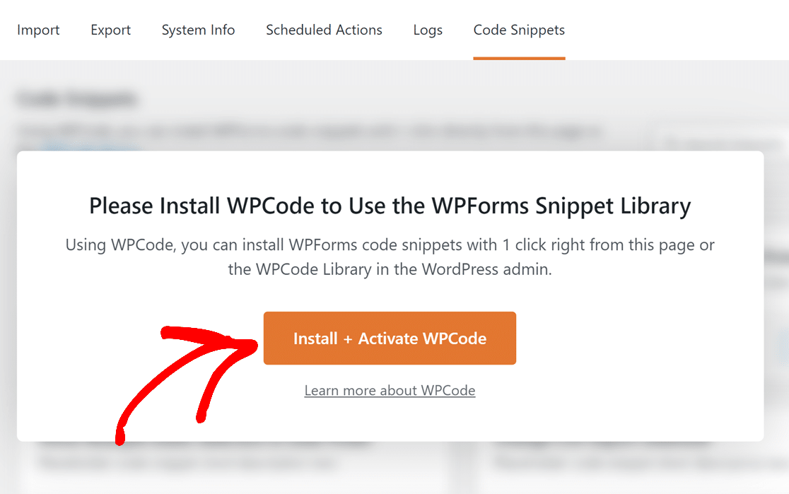 Install and Activate button for WPCode