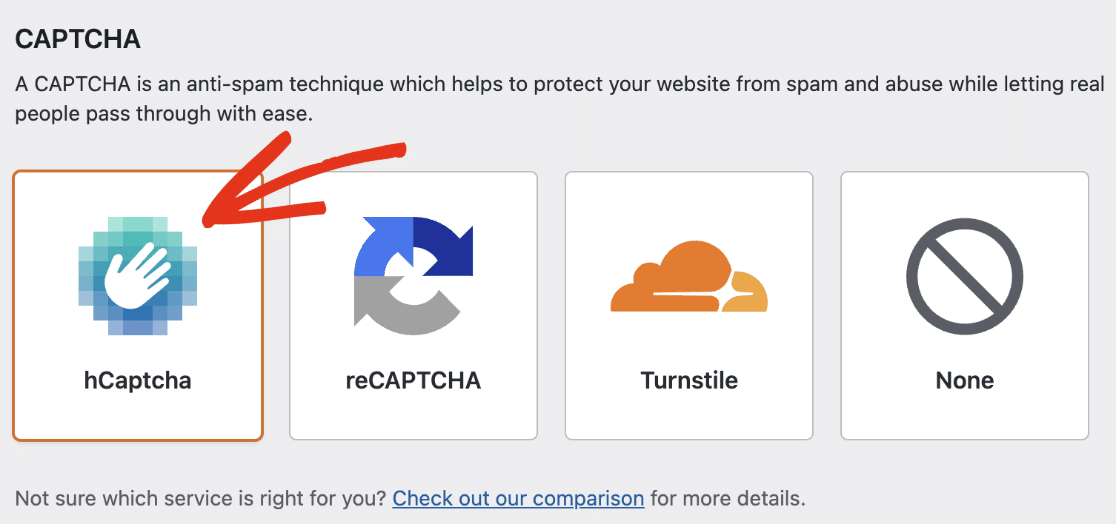 Select hCaptcha option