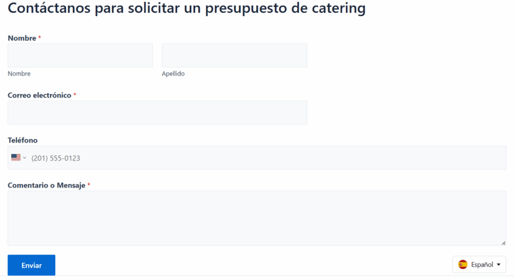 Formulário de contato em espanhol