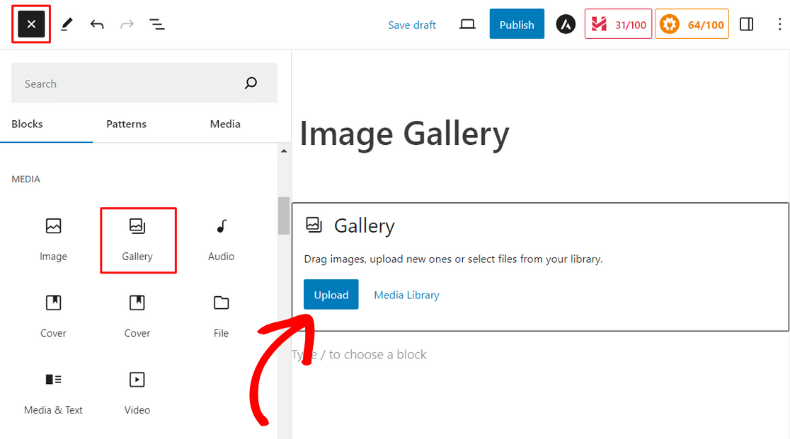 Add the Gallery block in WordPress