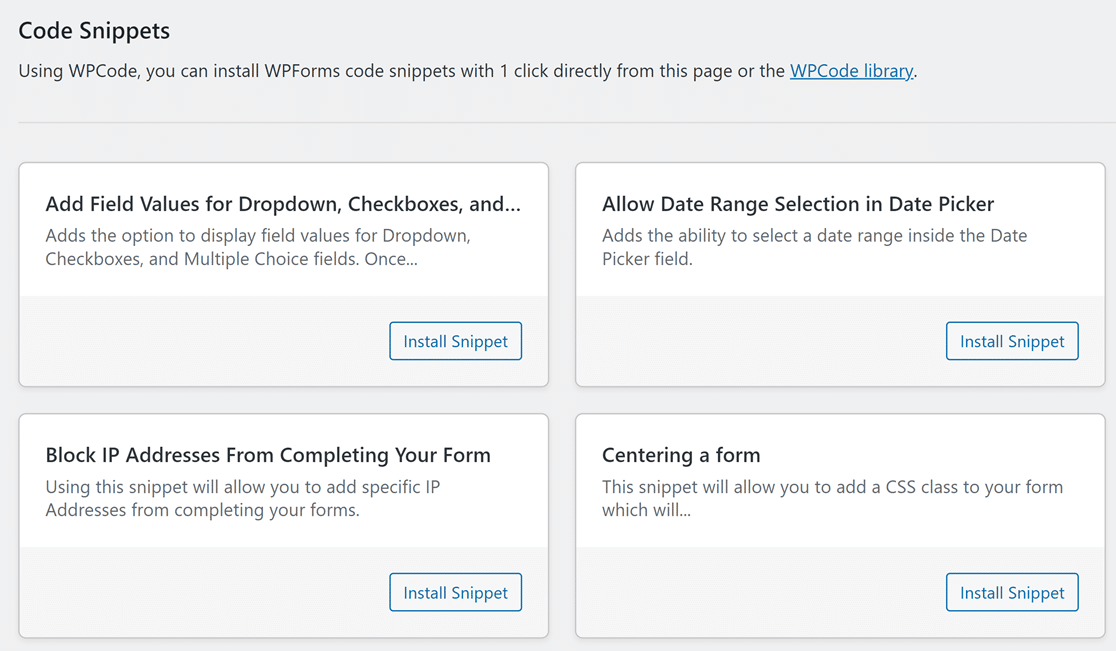 Code Snippets in WPForms