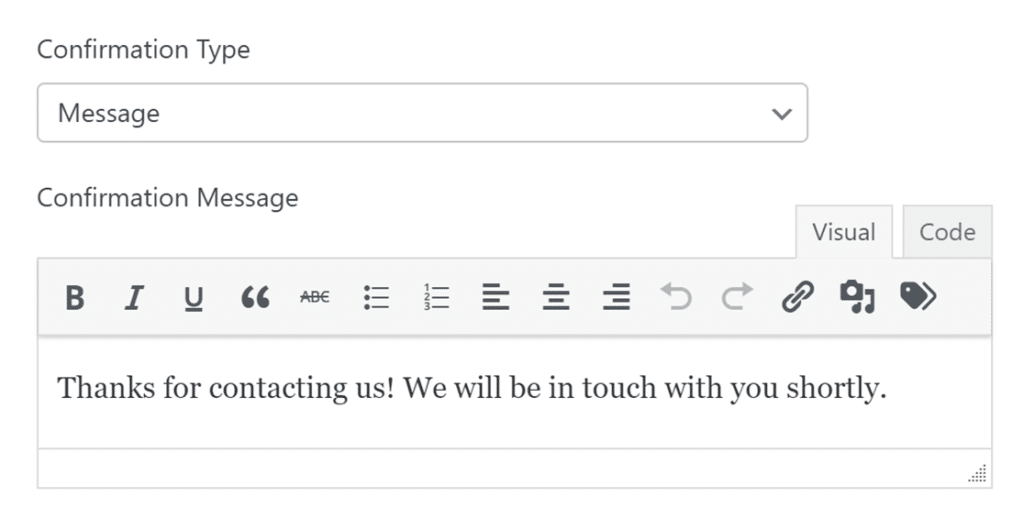 Customizing the confirmation message