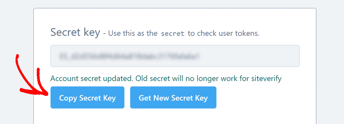 Copy new secret key button