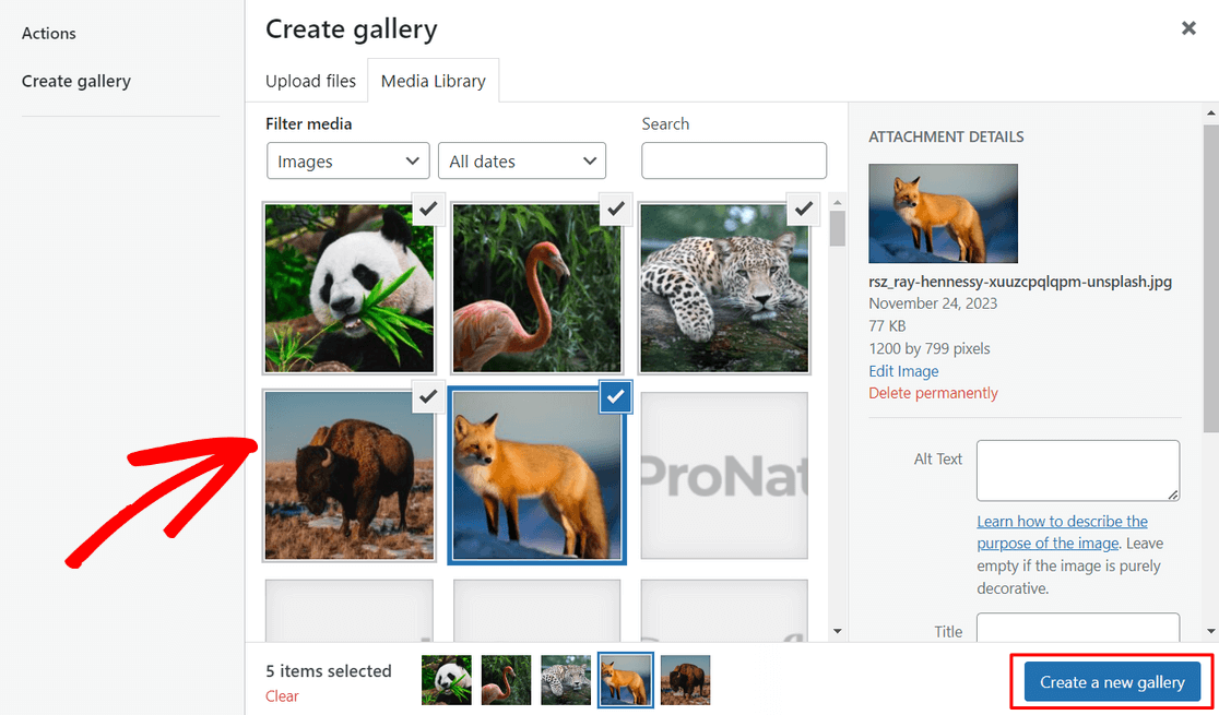 Create a new gallery in WordPress