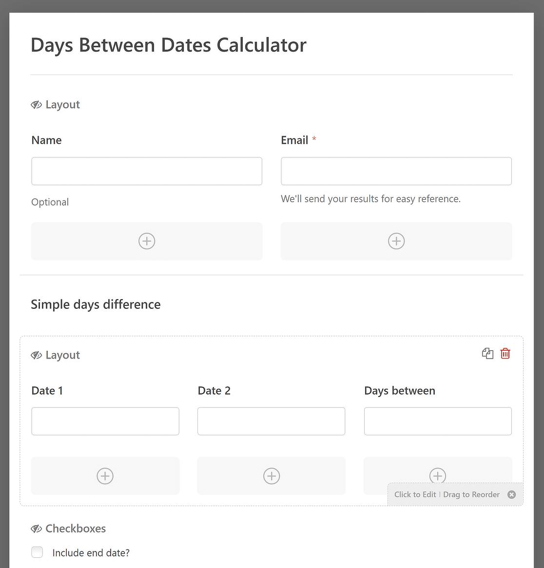 days between dates form preview