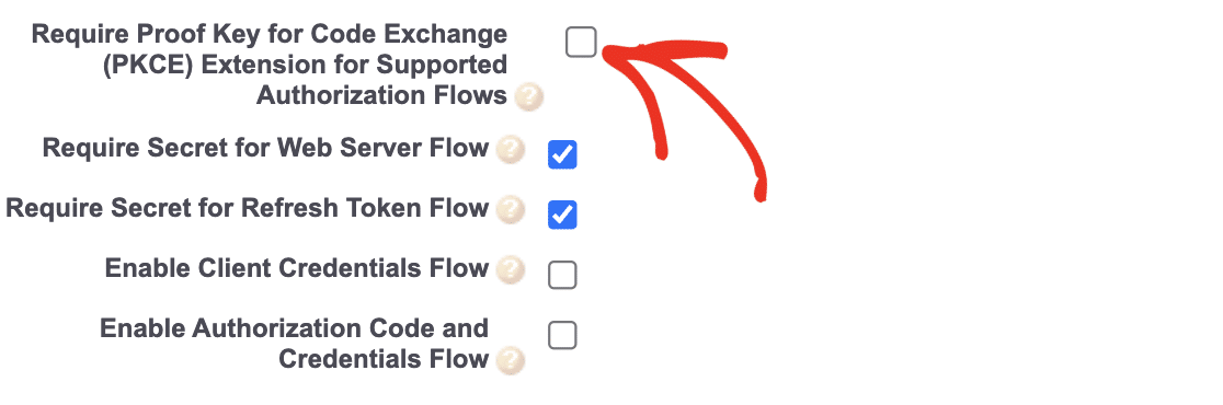 Uncheck PKCE checkbox