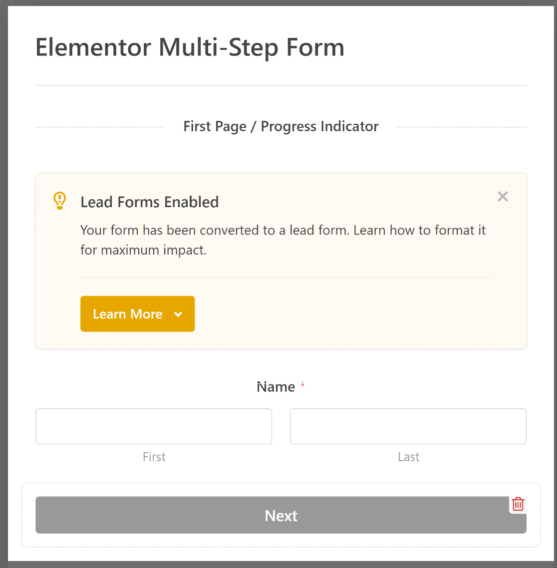elementor multi step form preview